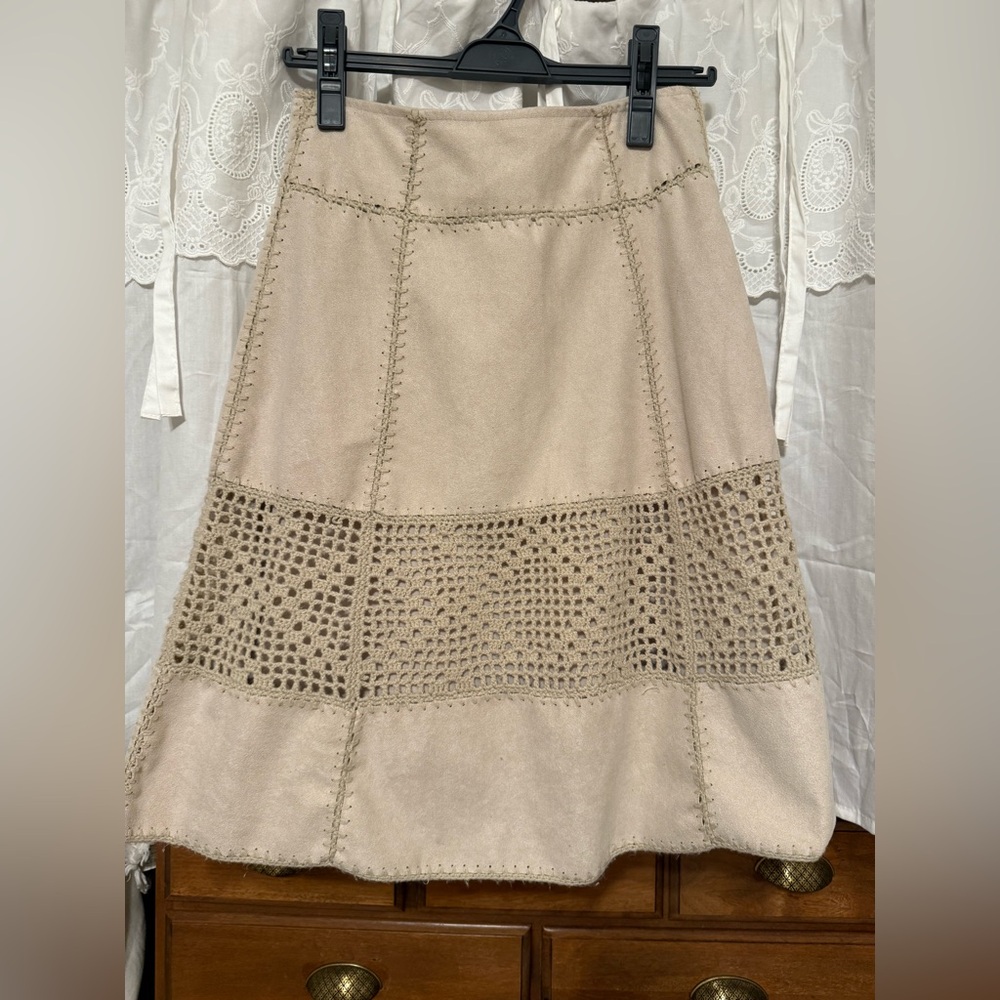 Lily Brown Elegant Beige Crochet Detail Skirt